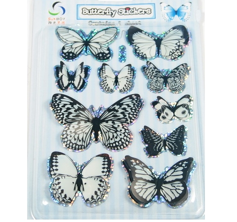 Объёмные бабочки на клейкой основе, Черно-белые, 10 шт/уп.