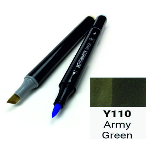 Маркер SKETCHMARKER BRUSH, колір АРМІЙСЬКИЙ ЗЕЛЕНИЙ (Army Green) 2 пера: долото та м'яке, SMB-Y110 