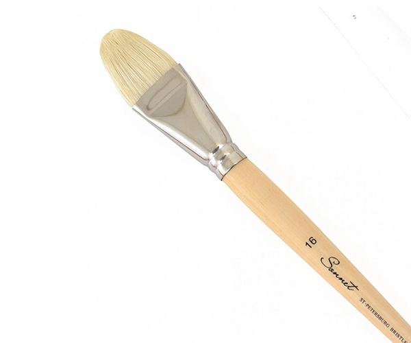 Кисть щетина «Сонет» овальная, длинная ручка, покрытая лаком, № 16, ширина 34 мм