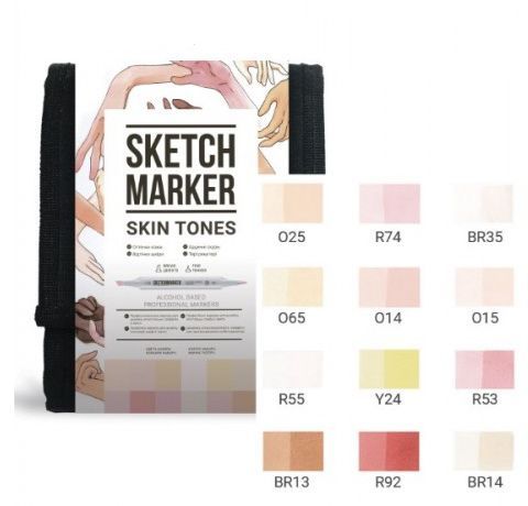 Набір маркерів SKETCHMARKER Hair&Skin set 12, відтінки ВОЛОССЯ І ТІЛА (12 маркерів+сумка органайзер). 
