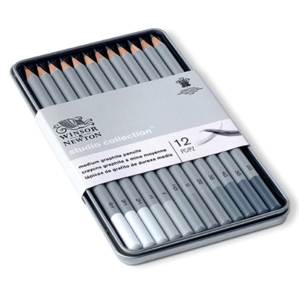 Winsor набор карандашей графитных, метал. пенал Graphic pensil, 12 шт (B,2,3,4,5,6,HB,H,2,3,4,F) - фото 2