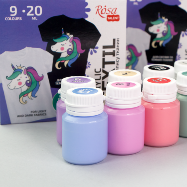 Набор акриловых красок для росписи тканей UNICORN Rosa Talent, пастельные цвета, 9x20 ml - фото 4