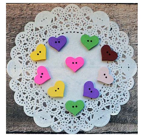 Набор деревянных пуговиц «Разноцветные сердечки», 10 шт./уп., 20*16 мм.