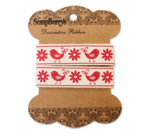 Лента декоративная «Птички и цветы» ScrapBerry's, хлопок, 2 м/уп