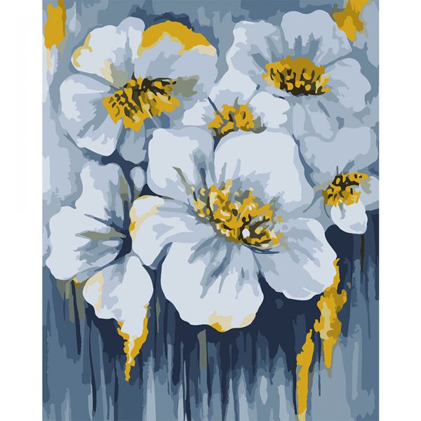 Картина за номерами «Блакитні квіти у золоті», 40х50 см., метал. фарби, SANTI - фото 1