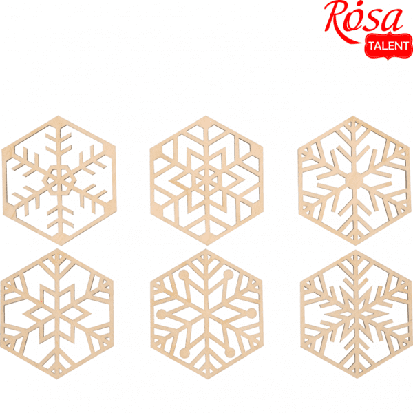 Набір заготовок для декорування "Сніжинки" 1, фанера, 7,5х8,5 см, 6 шт/уп., ROSA TALENT 