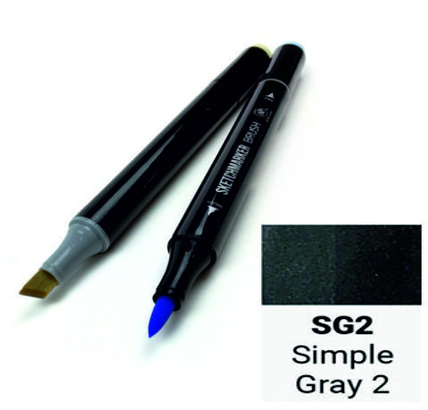 Маркер SKETCHMARKER BRUSH, цвет ПРОСТОЙ СЕРЫЙ 2 (Simple Gray 2) 2 пера: долото и мягкое, SMB-SG02