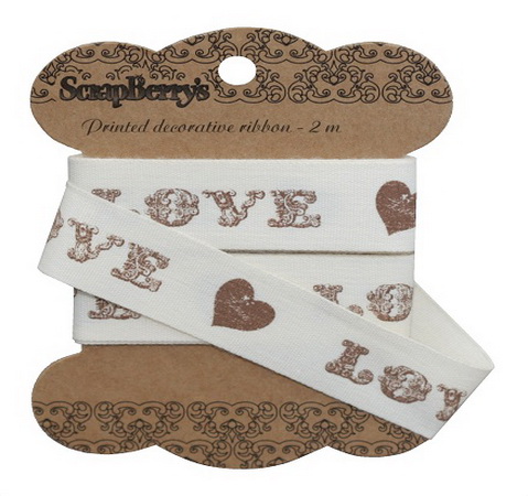 Лента декоративная «Love» ScrapBerry's, хлопок, 2 м/уп