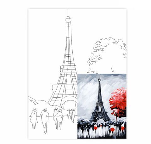 Полотно на картоні з контуром «Пейзаж №2. Париж», 30х40см, бавовна, акрил, ROSA START  - фото 1