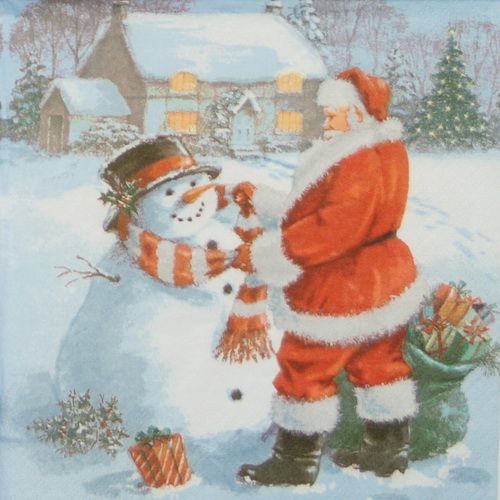 Салфетка  Санта и снеговик