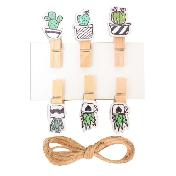 Набір дерев'яних прищіпок із декором "Fashion cacti" Santi, 3.5 см, 6 шт/уп. 