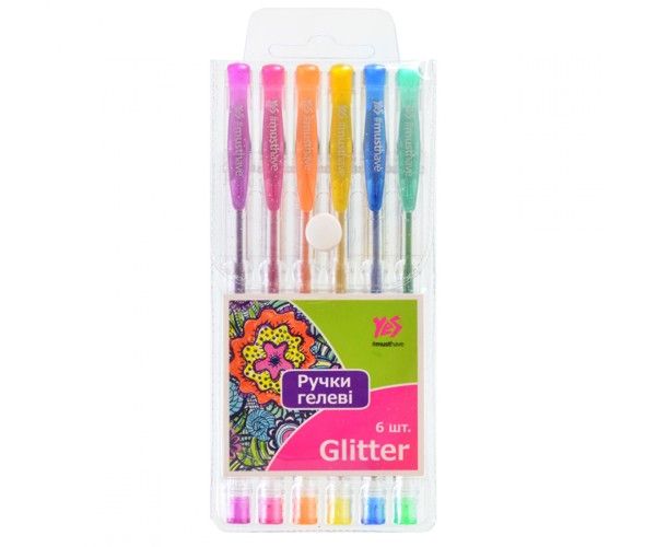 Набор цветных гелевых ручек с глиттером, YES "Glitter", 6 шт - фото 1