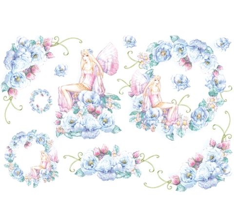 Рисовая бумага Stamperia "Голубые цветы и феи", 30*50 см