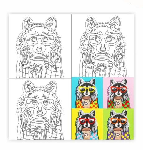 Полотно на картоні з контуром "Pop Art Raccoon", 30х30см, бавовна, акрил, ROSA START  - фото 1