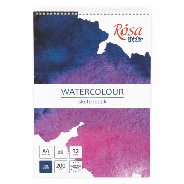 Скетчбук для акварели на спирали А4, 200г/м2, 32 л, белая бумага, Фиолетовый, ROSA Studio - фото 1