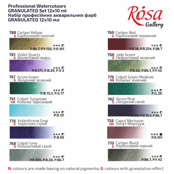 Набор акварельных красок "GRANULATION", 12*10мл, туба, картон, ROSA Gallery - фото 5