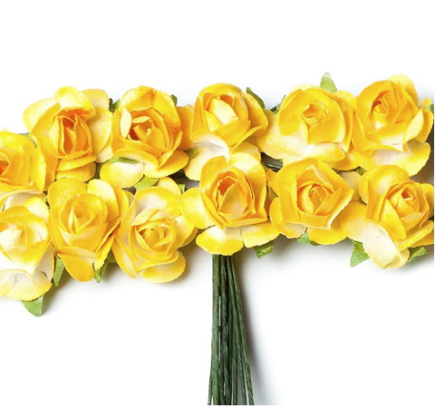 Паперові трояндочки Жовті, D-15 мм, 12 шт/уп. 