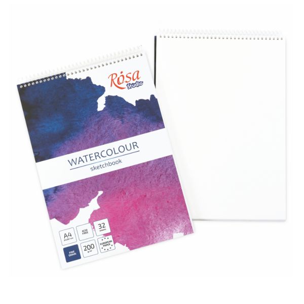 Скетчбук для акварели на спирали А4, 200г/м2, 32 л, белая бумага, Фиолетовый, ROSA Studio - фото 2