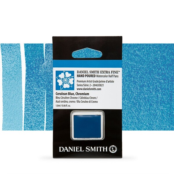 Акварельна фарба у напівкюветі Daniel Smith. Колір:Cerulean Blue, Chromium s2 