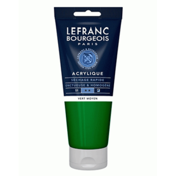 Краска акриловая Lefranc Fine Acrylic Color 200 мл, #561 Medium green (Средний зеленый)
