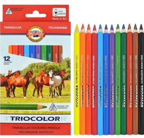 Карандаши цветные трехгранные 12 шт, TRICOLOR JUMBO «Horses» Ø 9 мм. Koh-i-Noor