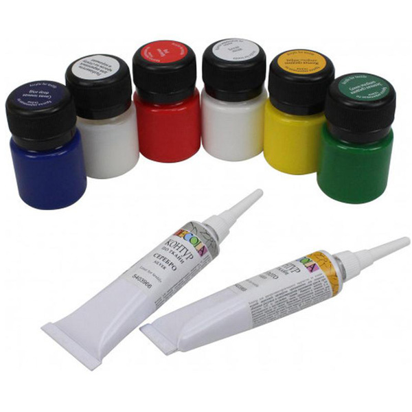 Набор акриловых красок для ткани Decola, 5x20 ml+разбавитель+2 к - фото 2