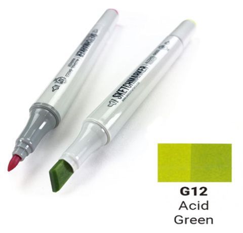 Маркер SKETCHMARKER, колір ЯРКО-ЗЕЛЕНИЙ (Acid Green) 2 пера: тонке та долото, SM-G012 