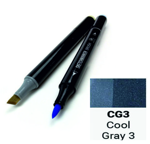 Маркер SKETCHMARKER BRUSH, цвет ПРОХЛАДНЫЙ СЕРЫЙ 3 (Cool Gray 3) 2 пера: долото и мягкое, SMB-CG03