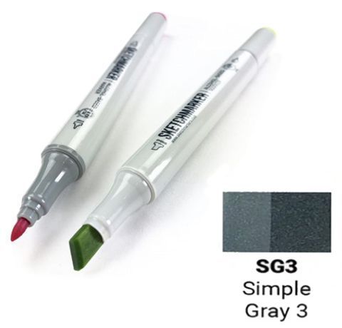 Маркер SKETCHMARKER, цвет ПРОСТОЙ СЕРЫЙ 3 (Simple Gray 3) 2 пера: тонкое и долото, SM-SG03