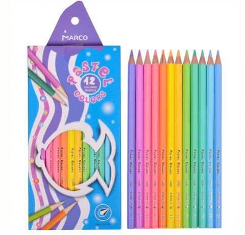 Набір м'яких кольорових олівців Marco, 12 пастельних кольорів. 