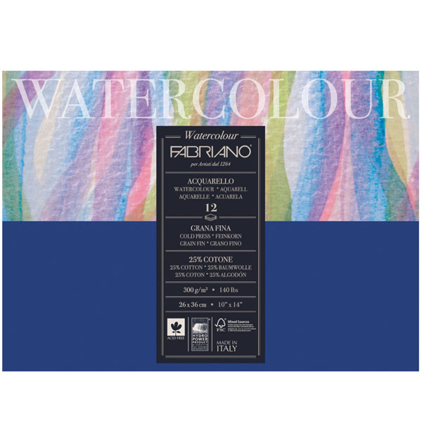 Альбом-склейка для акварели Watercolour Fabriano А3, 20 л.,среднее зерно CP, 300 г/м2 - фото 1