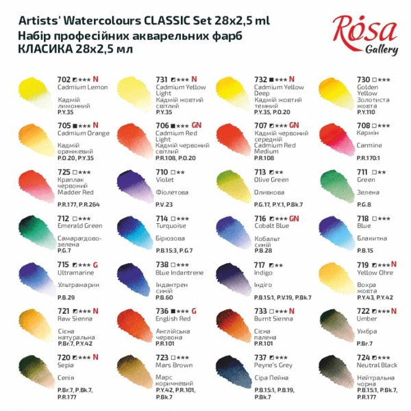 Набор акварельных красок «Classic», 28 цв, кювета, мет. пенал. ROSA Gallery - фото 3