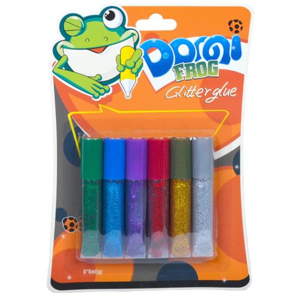 Клей с блестками для декора Dorgi frog, 6 цветов по 6 ml