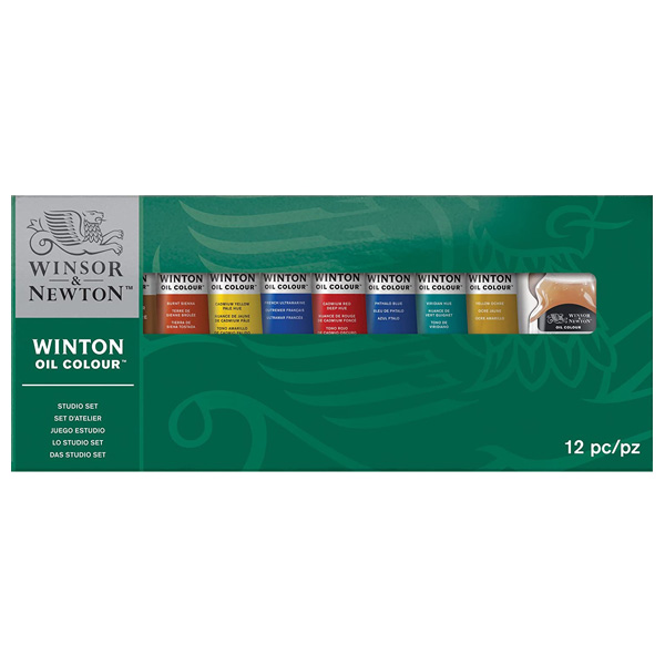 Winsor набор красок масляных Winton Studio Set, 8х21 мл + белила 60 мл, растворитель + кисти - фото 1