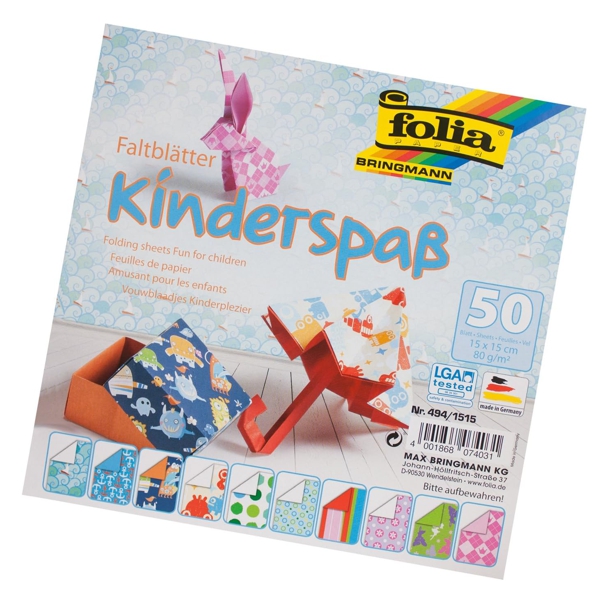 Folia бумага для оригами Folding Papers «Kids» 80 гр, 15x15 см, 50 л - фото 1