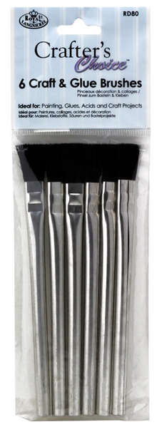 Набор плоских кистей для клея и лаков, 6 шт.,черная щетина 10 мм, Royal&Langnickel