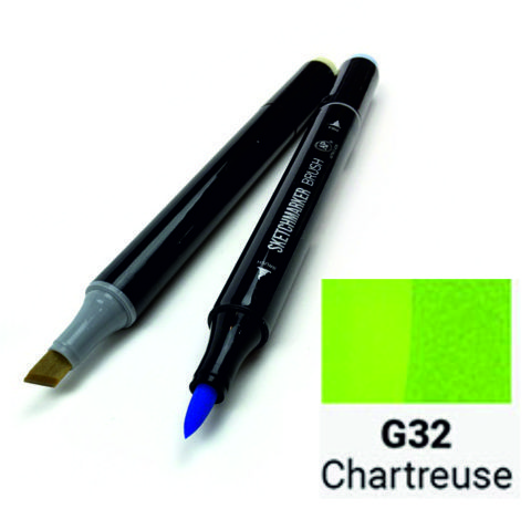Маркер SKETCHMARKER BRUSH, цвет ЗЕЛЕНОВАТО-ЖЕЛТЫЙ (Chartreuse) 2 пера: долото и мягкое, SMB-G032