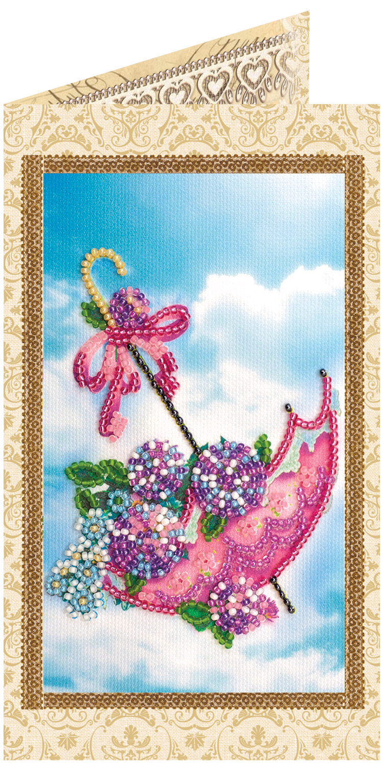 Набор для вышивки бисером «Открытка» Цветы в зонтике (8,4*14 см)