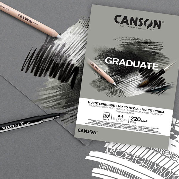 Canson Блок бумаги для разных техник Graduate Mix Media Grey, 220 гр, А4, 21х29,7см. 30л - фото 2