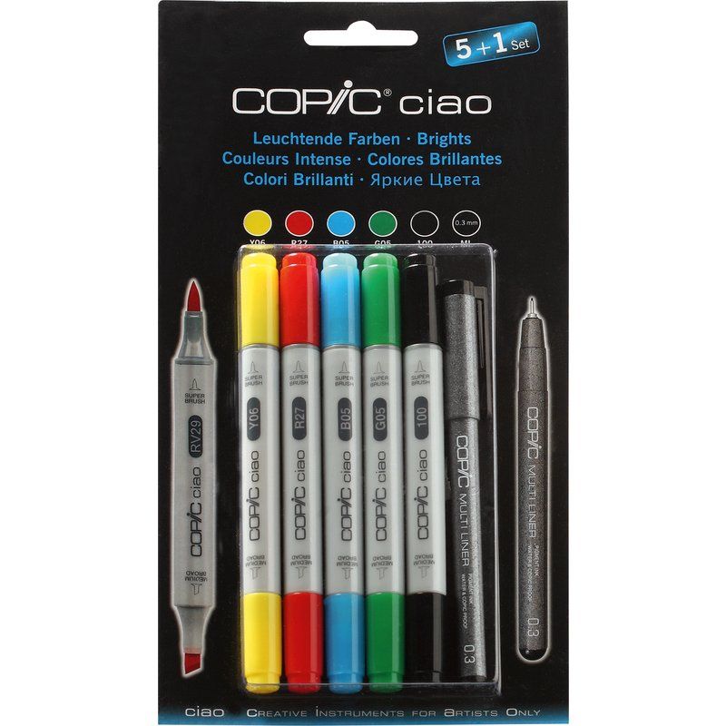 Copic набор маркеров Ciao Set 5+1, Яркие цвета+лайнер