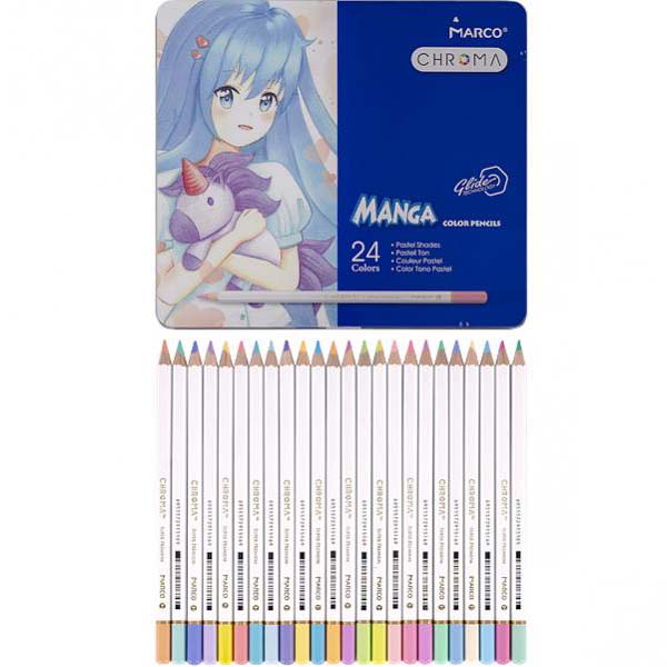 Кольорові олівці Marco Chroma, MANGA, метал. пенал, 24 кольори (8550-24TN) 