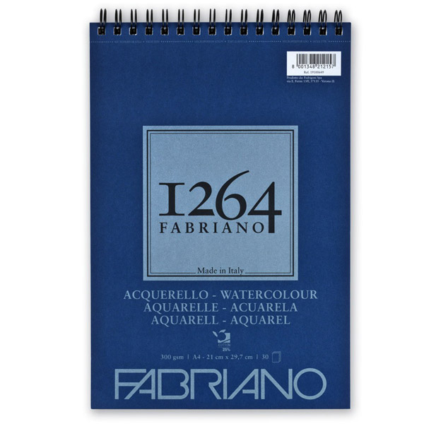 Альбом для акварели Fabriano 1264, на спирали, A4, 30 л., СР 25% хлопка, 300г/м2 - фото 1
