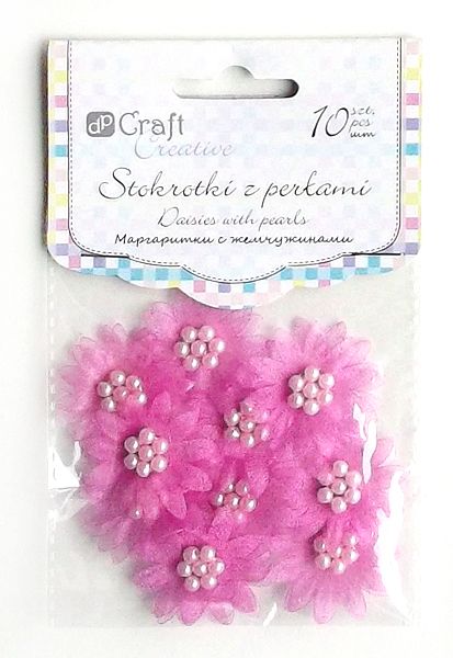 Квіти, Маргаритки з перлами, рожеві, 3,5 см, 10 шт. CEST-003 