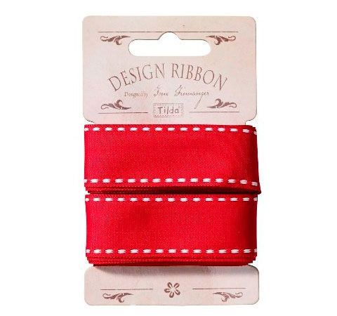 Лента декоративная «Стежки» красный, хлопок, 25мм*3м