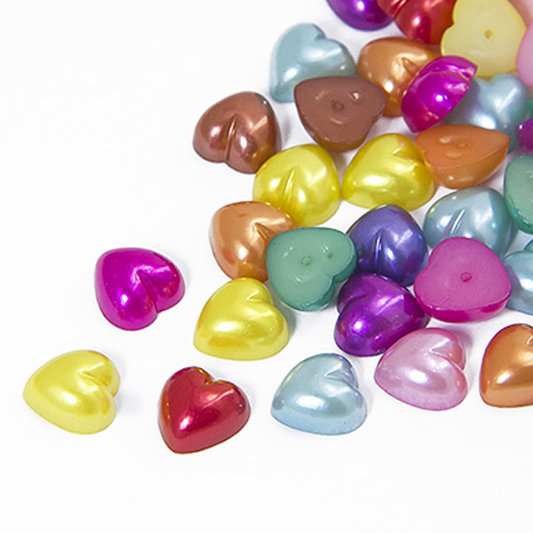 Декоративные пластиковые сердечки, цветные перламутровые МИКС 10x10 мм, 50 шт/уп.