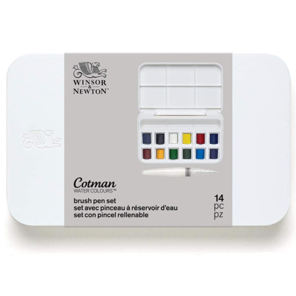 Winsor набор акварельных красок Cotman Brash Pen Set, 12 кювет+кисть - фото 1
