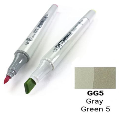 Маркер SKETCHMARKER, колір СЕРО-ЗЕЛЕНИЙ 5 (Gray Green 5) 2 пера: тонке та долото, SM-GG05 
