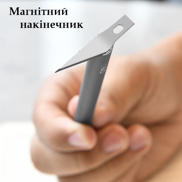 Макетный нож Deli, СЕРЫЙ, магнитный наконечник, пласт пенал, 10 сменных лезвий.  - фото 5