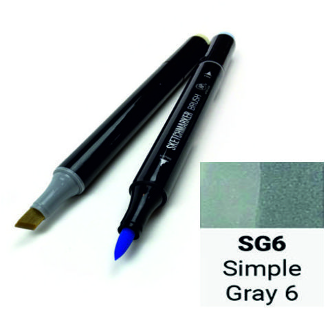 Маркер SKETCHMARKER BRUSH, колір ПРОСТИЙ СІРИЙ 6 (Simple Gray 6) 2 пера: долото та м'яке, SMB-SG06 