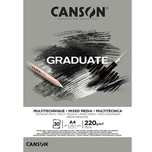 Canson Блок бумаги для разных техник Graduate Mix Media Grey, 220 гр, А4, 21х29,7см. 30л - фото 1